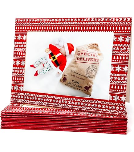Biglietti Di Natale Evelay Con Cornice – 6 Pezzi, Oro, Con Buste, Fessure Per Foto 10x15 Cm