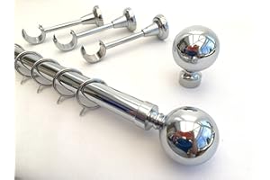 Your Home Online 3m Metal Bay Window Curtain Pole 28mm Diameter Designer Brackets & Ball Finial (3m Bay, Polished Chrome)