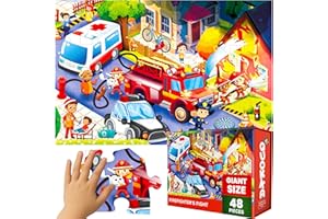 QUOKKA Floor Puzzles For 3 4 Year Olds - 60x90 cm 48 pc Giant Jigsaws For Children Age 4 5 - Large Educational Firetrucks Toys for 3 6 yo - Premium Gift Box with Sturdy Handle & Magnetic Closure