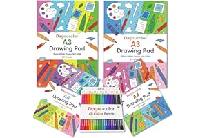 DagouColor Drawing Set, 48PC (24 Colors) Colored Pencil, 2*A4 and 2*A3 Double-Sided Plain White Smooth Papers Pad, 100 GSM, Sketch Books for Beginning Artists Adults Kids Boys Girls Toddlers