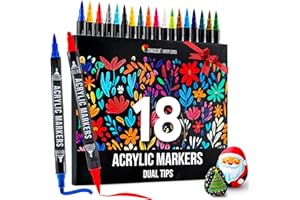 Długopis akrylowy Zenacolor z podwójną końcówką (cienkie końcówki i pędzelek) - 18 unikalnych kolorów markerów akrylowych do różnych powierzchni i dzieł sztuki - Długopisy akrylowe