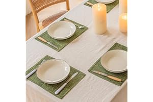 Home Brilliant Green Placemats Set of 6 Table Mats for Table Easy Care Woven Place Mats for Kitchen Dinning Holiday Party Decor, 33 x 48 cm(13x19 Inch), Green