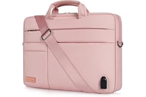 DOMISO 17 Pouces Grande Sacoche pour Ordinateur Portable Housse Sac avec Port de Chargeur USB Externe Sacoche Bandoulière pour 17-17.3" Notebook/Dell/Lenovo/HP/ASUS, Rose 1