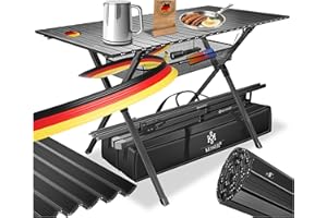 KESSER® Table de camping pliable avec cadre en aluminium - Plateau de table enroulable - Hauteur réglable de 145 cm x 70 cm - Jusqu'à 100 kg - Avec sac de transport avec dragonne et sac en filet
