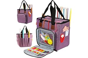 JOZEA Tragbare Aufbewahrungstasche für Strickprojekte, Organizer für Garne, Häkelnadeln, Stricknadeln