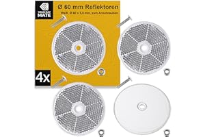 YOUR DAY MATE Reflectores para Atornillar, 4 Uds, Blanco, Ø 60 mm, Marca de E, con Tornillos M5 + Tuercas, Reflector de Seguridad de Remolque, Caravana, Poste, Captafaro, Derecho, Izquierdo, Catadioptrico Remolque
