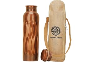 FURNISHFUL FINESSE Antyczna miedziana butelka na wodę 970 ml miedziana butelka do picia z aurvedycznymi korzyściami na wędrówki na świeżym powietrzu siłownia biuro sport szczelny podróżny zbiornik na