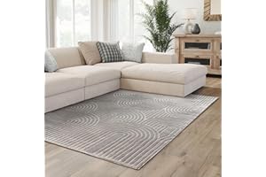 ‎INTERIYOU Interiyou Kurzflor Teppich Cannes - 160x230 cm Grau - Skandinavisches Boho Muster mit 3D Hoch-Tief Effekt - Flach mit Geometrischem Muster
