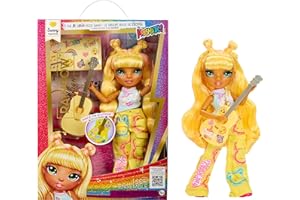 RAINBOW HIGH Junior High Rock Band - Sunny - Poupée Mannequin Jaune de 23 cm avec Guitare, Personnalisable avec des Autocollants, Articulée, Jouet Mignon pour Enfants Dès 4 Ans