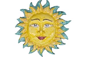 sicilia bedda - SOLE IN CERAMICA DA APPENDERE - Prodotto artigianale in Ceramica Siciliana - Diametro 28 Centimetri (Verde Acqua)