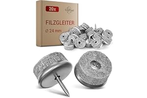 ‎LOUMAXX LouMaxx Stuhl Filzgleiter Schrauben rund, Ø 24mm grau - Stuhlgleiter mit 6mm dickem Filz &Metalleinfassung - Filzgleiter für Stühle Schrauben - Premium Stuhlbeinschoner Filz auch für Möbel 20 Stück