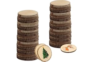 Kurtzy Pack de 50 Rodajas de Madera Natural Sin Acabado Trozo Madera 6-7 cm de Diámetro - Tronco Madera con Corteza Sin Agujero – para Manualidades, Decoración de Navidad, Bodas