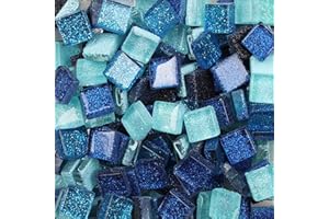 ANKTILY Tessere Mosaico Vetro 200g, Colore Misto Quadrata Pezzi di Vetro, Cristallo Glitterato per Piastrelle Assortite, Lavori Artigianali, Decorazioni, 1x1cm (Blues)