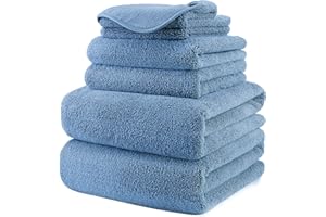 Polyte - Juego de Toallas de baño de Microfibra Felpa y antipelusa - Secado rápido - Pack de 6 (Azul)