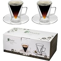 Lot De 6 Tasses Expresso Double Paroi 70 Ml + 6 Cuillères – Design Pyramide Transparent Feelino
