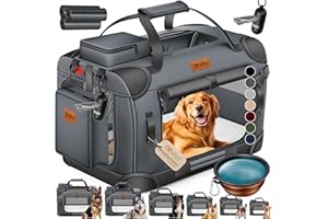 LOVPET® Caisse pour Chien Caisse de Transport pour Chien Pliable avec écuelle Sac de Transport Sac de Transport Caisse de Transport pour Animaux domestiques, Chiens et Chats, Anthracite, M