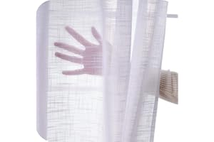 Topfinel Cortinas de lino con ojales, color blanco, para salón, separador de ambientes, semitransparente, 140 x 245 cm, con ojales, decoración para dormitorio