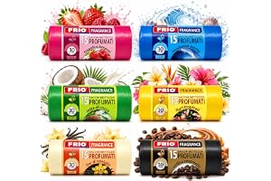 FRIO Multifrukter - Set med 6 förpackningar med 15 doftande soppåsar 30 liter med 6 smaker och blandade färger - 52 x 58 cm