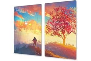 CONCEPT CRYSTAL Couvre-cuisinière à induction – Planche de cuisine en verre trempé – Couvre-plaques de cuisson – UNE PIÈCE (60x52 cm) ou DEUX PIÈCES (30x52 cm chacune); D13 Série D'art: Dessin 39