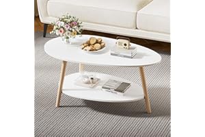 FiveWillowise Couchtisch rund, Wohnzimmertisch Holz, Sofatisch, Kaffeetisch, Tisch für Wohnzimmer, Beistelltisch mit Ablagen, Weiß