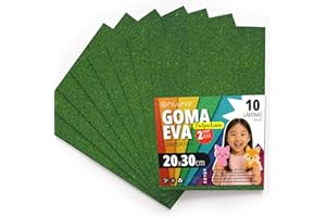 OFITURIA Plaques de Mousse Pailletée pour Découpage, Projets Créatifs, DIY, Activités Artistiques et Scrapbooking 20x30cm (Vert Foncé Pailleté, 10 pcs)