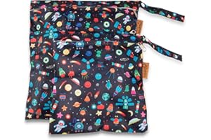 Bebesar Pack 2 Bolsa Impermeable de Guardería para pañales de Bebe, Muda y Bañadores Mojados (Espacio)