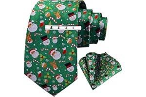 Gusleson 3.15"（8cm） Christmas Tie For Men Festival Pattern Necktie and Pocket Square tie clip Set