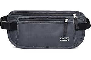 DAITET Pasek na pieniądze blokujący RFID dla mężczyzn i kobiet, wąski nerka na podróż, do biegania, ukryty portfel na paszport, telefon, gotówkę, ciemnoszary, Rfid Blocking & Belt Wide:1inch, Blokowanie RFID