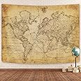Old World Map Tapestry, Vintage World Map Geographical Distribution Tapestry Wall Hanging, Brown Historical Atlas Educational World Map Poster for Wall Classroom Bedroom Living Room Office 60x40 Inch