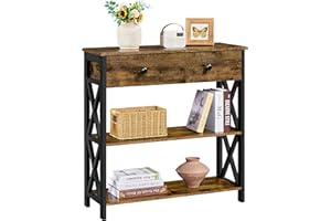 ‎YAHEETECH Yaheetech Konsolentisch Flurtisch Schmaler Eingangtisch mit 1 Schublade und 2 Offene Ablagen Industrial Beistelltisch Vintage Sofatisch Sideboard Wohnzimmer/Flur/Eingang, 80 x 30 x 80 cm