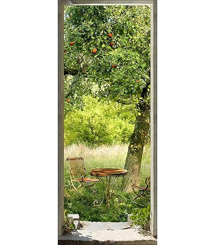 BARFPY Stickers Porte Trompe L'œil Bâtiment Arche Verte 3D Amovible Adhésif Vinyle Papier Peint Porte Imperméable Pour Chambre Enfants Salle De Bain Cuisine Salon Décoration 88x200cm