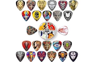 K KAREZOG Plektren Gitarre, 24 Stück Gitarren Plektrum 0.46/0.71/0.96/1.20mm 4 Verschiedene Stärke Guitar Picks,Plektrum Personalisiert für Akustikgitarre, E-Guitar, Bass,Ukulele (Mix-4)