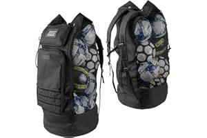 Fitdom Heavy Duty XL Soccer Mesh Equipment Ball Bag w/Adjustable Backpack Shoulder Strap Design for Coach. 2 Different Size Front Pockets for Sporting Accessories.