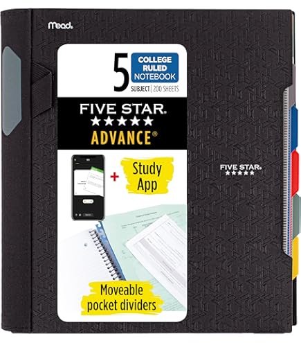 200 Sheets Five Star Advance Cuaderno En Espiral 5 Teas Papel A Rayas 2 Hojas El W 1128818