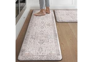 sarben 2er Set praktische Küchenteppiche - Bequeme und rutschfeste PVC-Küchenmatten für Komfort und Sicherheit in Küche, LightTaupeBrown, 40x120cm+40x75cm