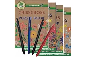 ihoot A5 Eco-Friendly Criss Cross Crossword Bundle | Puzzle Books for Adults and Teens | 4x Plastic-Free Wordsearch Books PLUS a Handy Pack of 4 Pens | Brain Teasers | 130+ Puzzles In Each