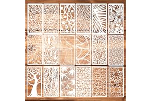 CIATBYYJ 18Pcs Stencils for Crafts Painting, Reusable Cake Stencils Decorating Texture Stencil Background Stencil Leaf Floral Tree Templates for Painting on Wood Furniture Card Canvas Paper Scrapbook