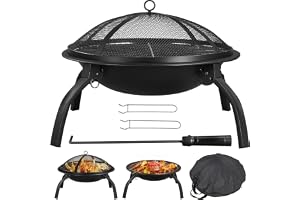 Yaheetech Fire Pit Portable Iron Folding Firepit with Cooking & Grill for Garden, Foldable Fire Bowl for Camping Bonfire/BBQ/