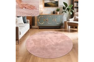 Paco Home Tapis Salon Fausses Fourrures Doux Lavable Moderne Élégant Facile À Entretenir Effet Fourrure Uni Brillant Douillet À Poils Courts, Dimension:120 cm Rond, Couleur:Pink