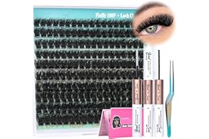 PHKERATA Cluster Lashes Kit Russian Individual Eyelashes DIY Eyelash Extension Kit Fluffy Lashes Individual Cluster 100P D Curl Individual Lashes with Lash Glue Bond and Seal Lash Tweezers 10-18MM