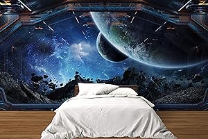 Oedim Fotomural Vinilo para Pared Interior Nave Espacial con Vista al Espacio | Mural | Fotomural Vinilo Decorativo | 200 x 150 cm | Decoración comedores, Salones, Habitaciones