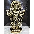 Brass Lord Ganesha Ganesh Ganpati with 8 Arms Lion Statue Idol Antique Theme 12 Inches 8 lbs. /3.6 Kilogram for Positivity Abundance Harmony Worship Festival Home Décor Gift Handmade Sculpture Murti
