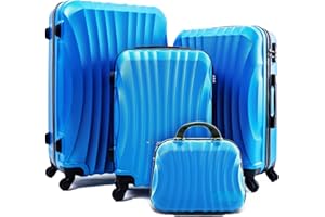 R.Leone Valigia da 1 Fino a Set 4 Trolley Rigido grande, medio, bagaglio a mano e beauty case 4 ruote in ABS 2037 (Azzurro, Set 4 XS S M L)