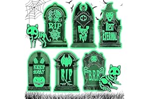 ZEXUPORIUM 6 Pierres Pierre Tombale Halloween Fluorescence, 2 Pierres Chat Fluorescent, pour Pelouse de Lardin, Événements d'halloween, Carnavals, Labyrinthes