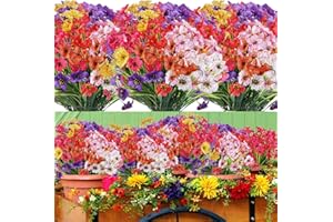 PASDTFB 14 Piezas Flores Artificiales para Exteriores 7 Colores Flor Falsas Resistentes a Los Rayos UV Flores de Plástico en Interiores Exteriores Flores Violeta Artificiales para Jardín Ventana Porche Cocina
