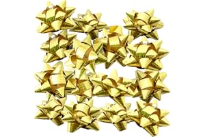 OXYN Set Coccarde Fiocchi Stelle Decorazione per Regali Pacchi Natale Compleanno Feste Matrimoni Confezione Artigianato Confezionamento Autoadesivi Scintillanti Adesive (15pz 8cm, Oro)