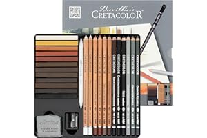 ‎CRETACOLOR CRETACOLOR Skizzierset 27-teilig, inkl. Radiergummi und Spitzer, ideale Grundausstattung, weicher und satter Abstrich, im robusten Metalletui, für Einsteiger und Profis
