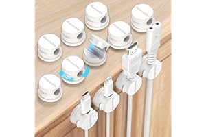 Lot de 12 [Rotatif] Support de Câble Magnétique Clips de Gestion de Câbles, Nearockle Organisateur de Câbles Magnétique Auto-Adhésif Puissant Amélioré pour Bureau, Nuit, Câble de Charge (Blanc