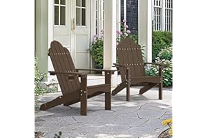 LUE BONA Adirondack Stuh 2er Set,Wetterfester Adirondack Chair aus Kunststoff,mit Becherhalter,Moderner Kunststoffstuhl für Terrasse,Garten,89 x 76 x 92cm,Tragfähigkeit 180kg,Kaffeebraun