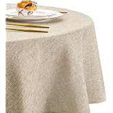 DWCN - Tablecloth Round Stain Resistant Linen Effect Washable and Waterproof Beige 140 cm Round Birthday Tablecloth Easy to W